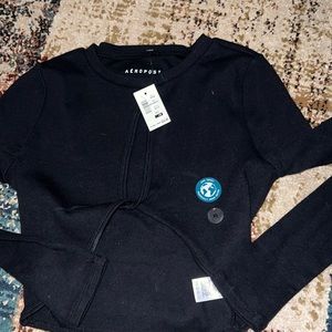 aeropostal cropped black open front long sleeve top